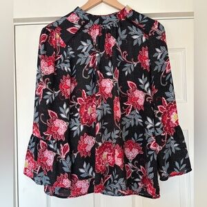 Women’s LOFT Floral Blouse with Bell Sleeves